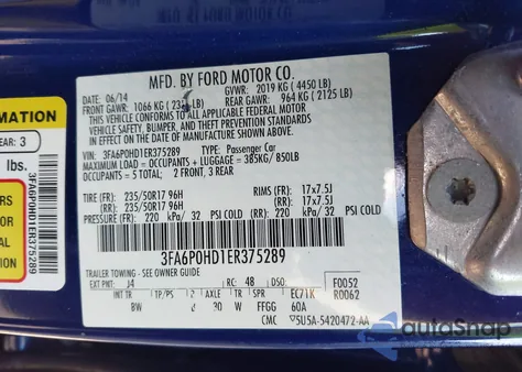 2014 Ford Fusion Se from USA, damaged, VIN 3FA6P0HD1ER375289